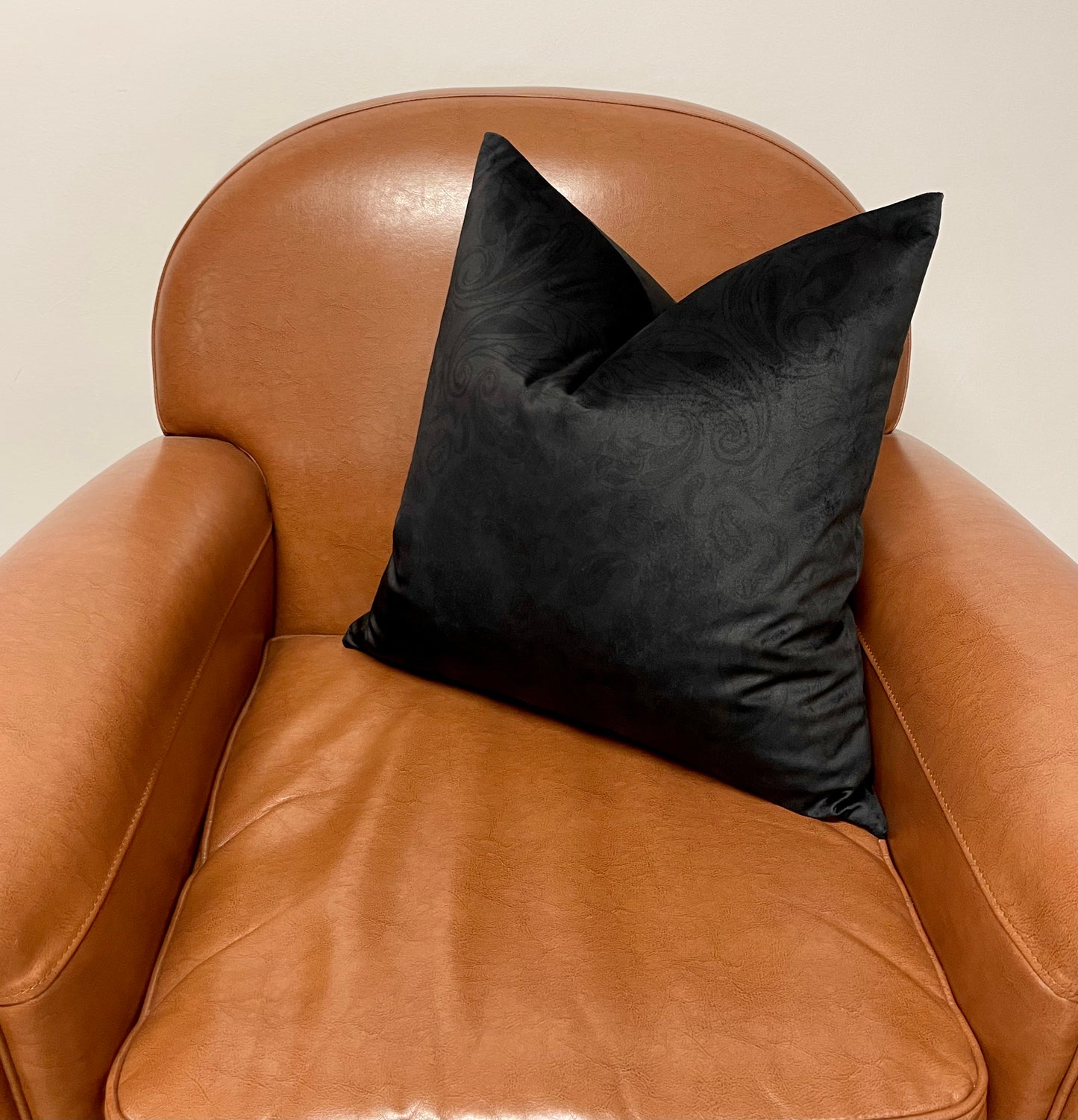 Black Paisley Print Velvet Cushion 20”