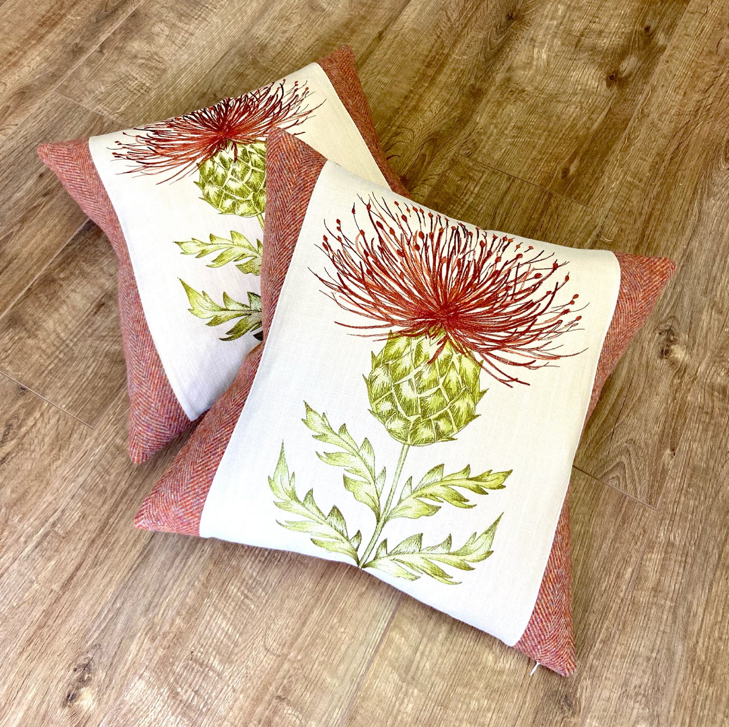 Burnt Orange Embroidered Thistle Cushion 18”