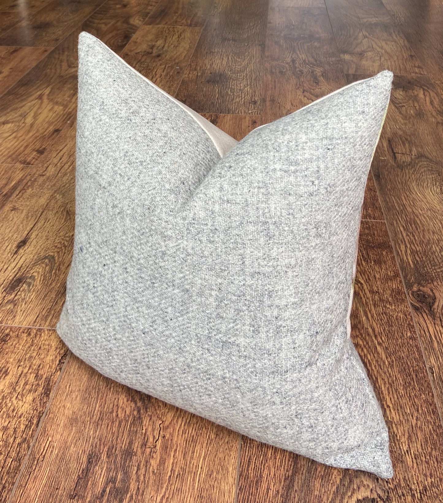 Stag Scene & Grey Harris Tweed Cushion, Handmade, 16”