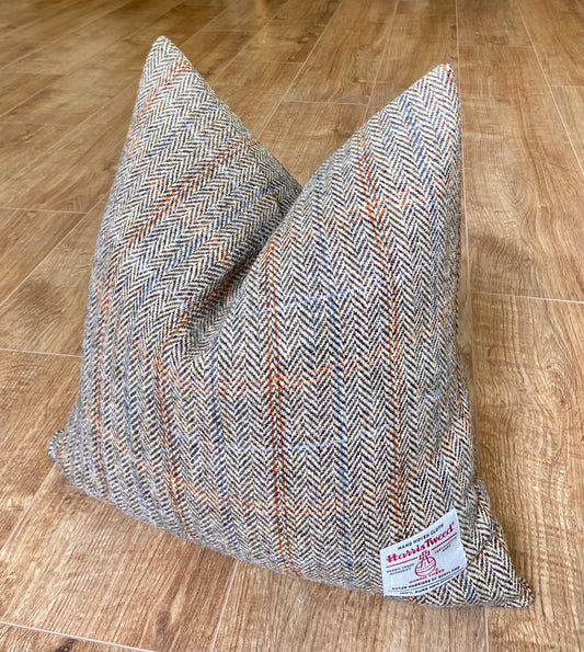 Harris Tweed Herringbone Overcheck Square Cushion - Handmade, 18”