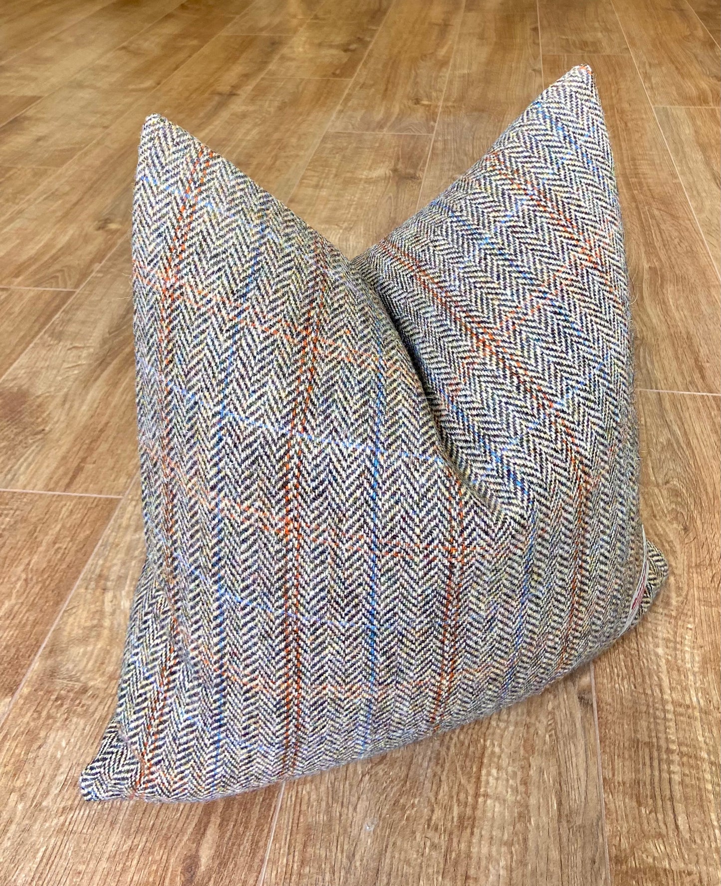 Harris Tweed Herringbone Overcheck Square Cushion - Handmade, 18”