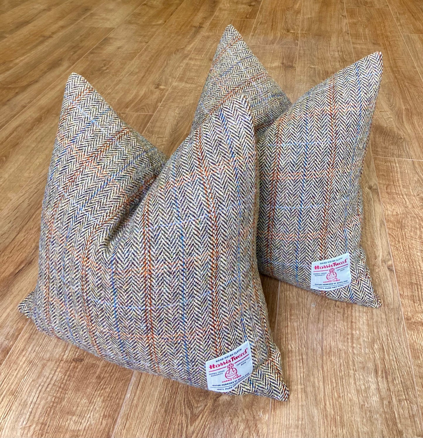 Harris Tweed Herringbone Overcheck Square Cushion - Handmade, 18”