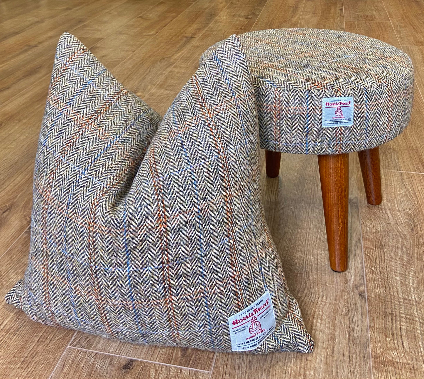 Harris Tweed Herringbone Overcheck Square Cushion - Handmade, 18”