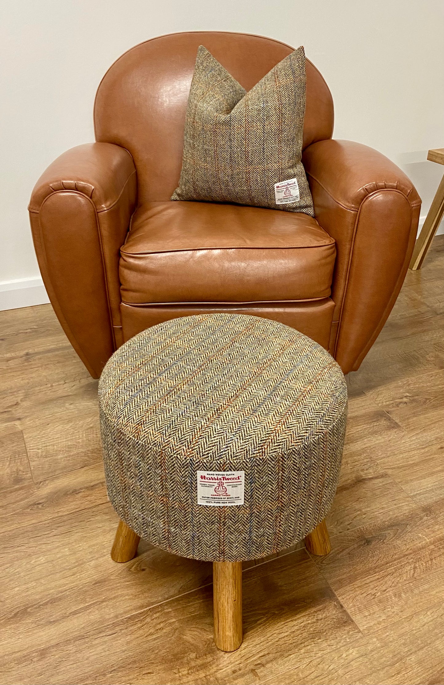 Harris Tweed Herringbone Overcheck Square Cushion - Handmade, 18”