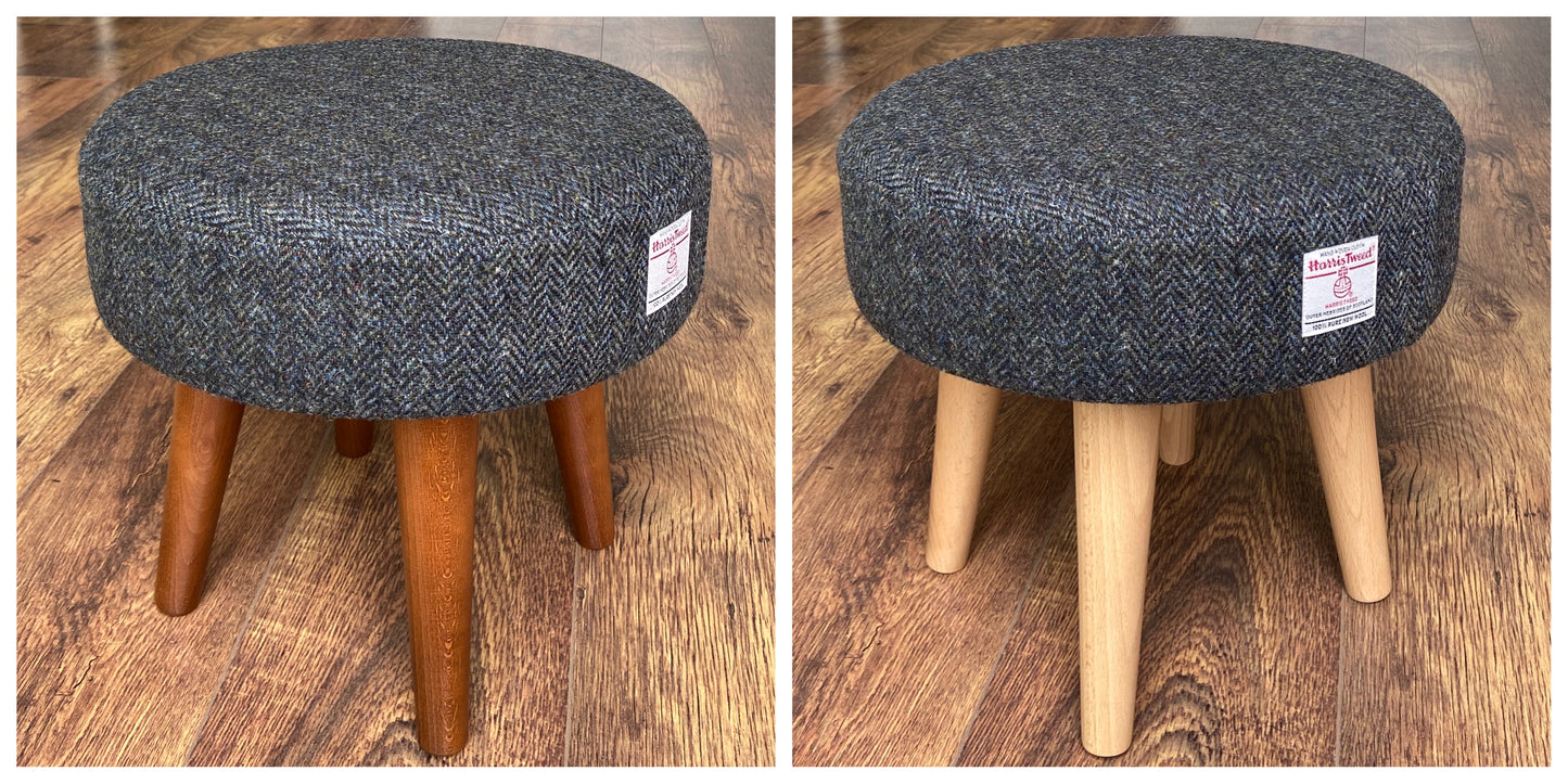 Charcoal Harris Tweed Footstool with Varnished Wooden Legs