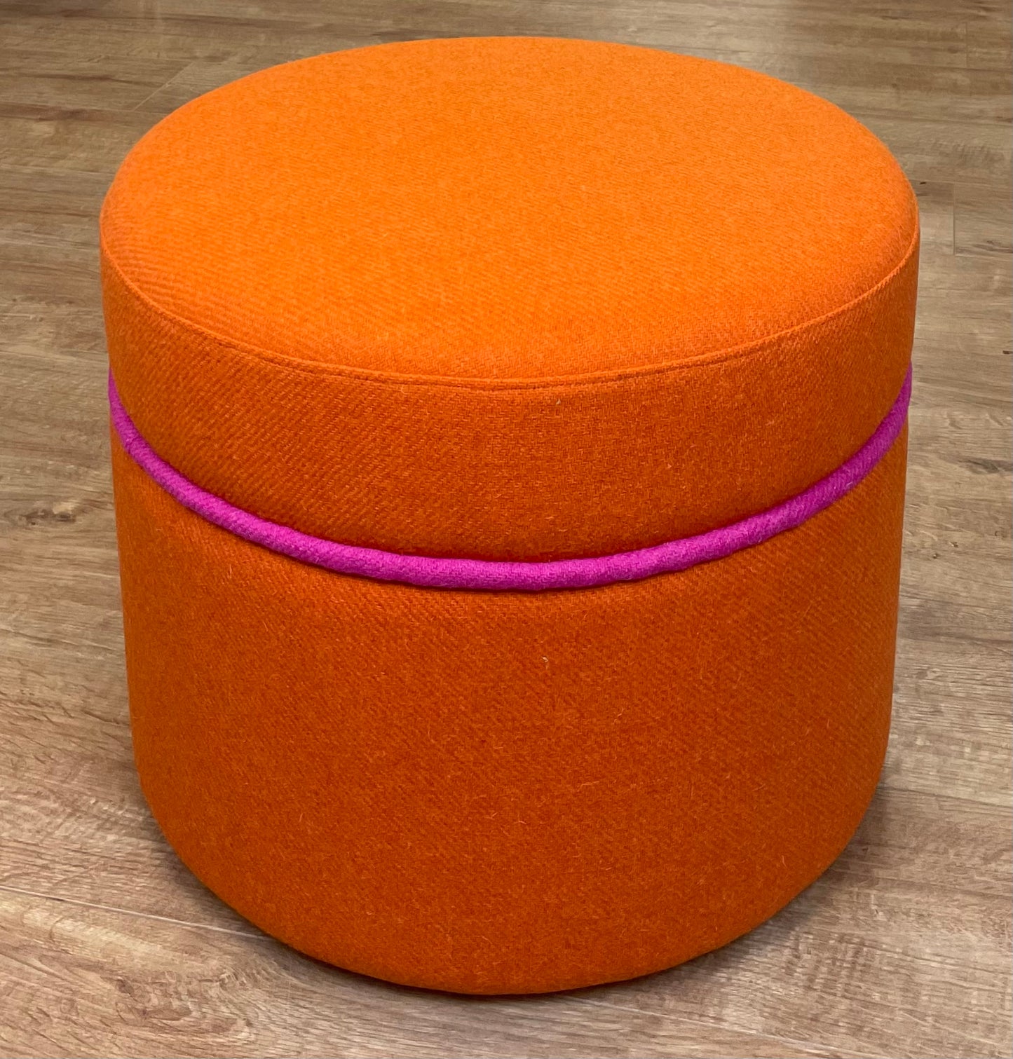 Orange Harris Tweed Floating Footstool with Pink Piping Detail