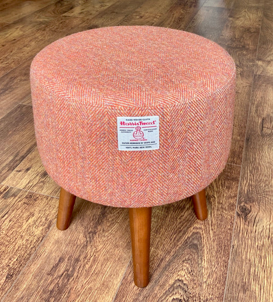 Rust / Burnt Orange Footstool: Harris Tweed, Dark Varnished Wooden Legs