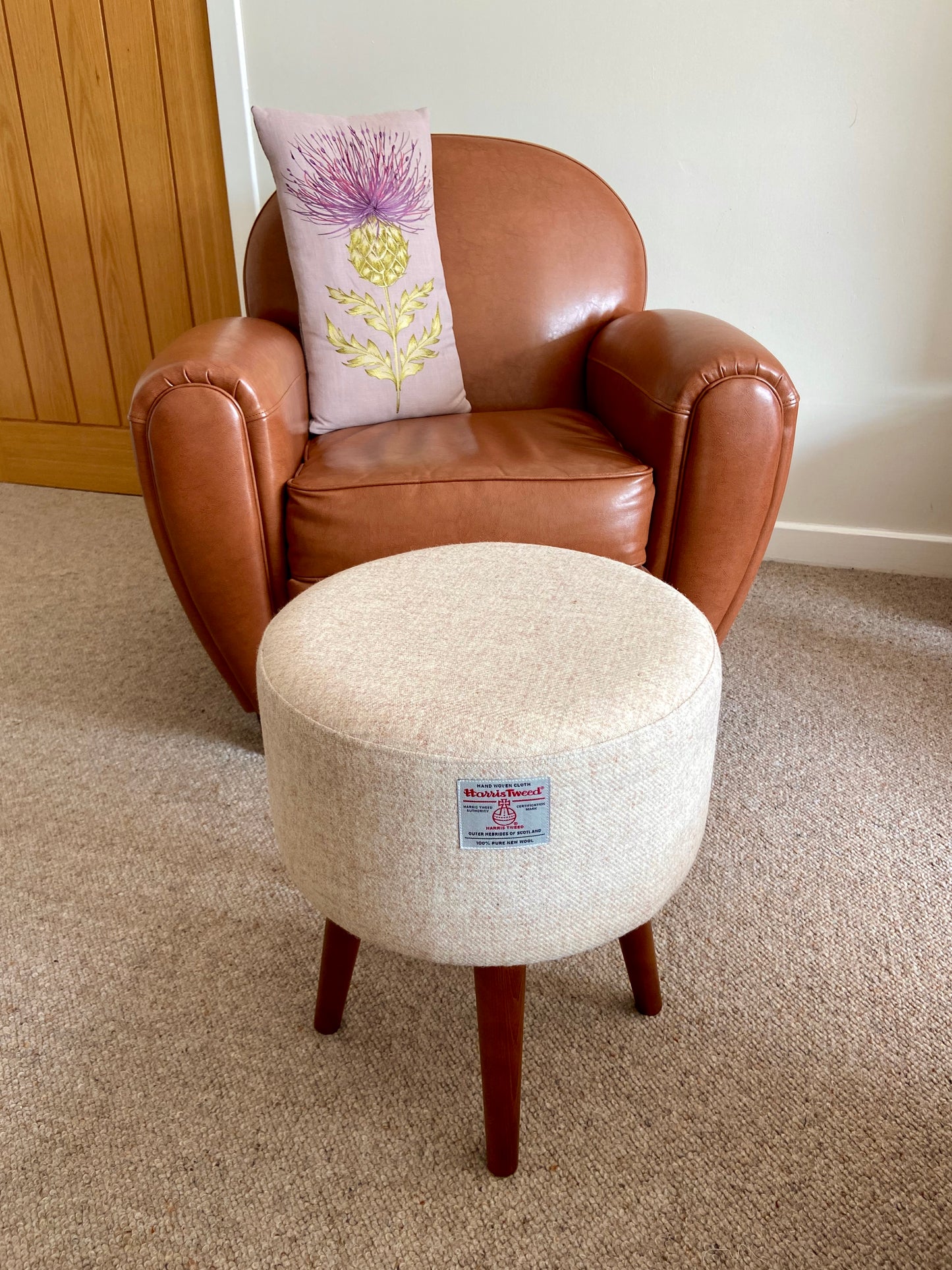 Oatmeal Cream Harris Tweed Classic Footstool