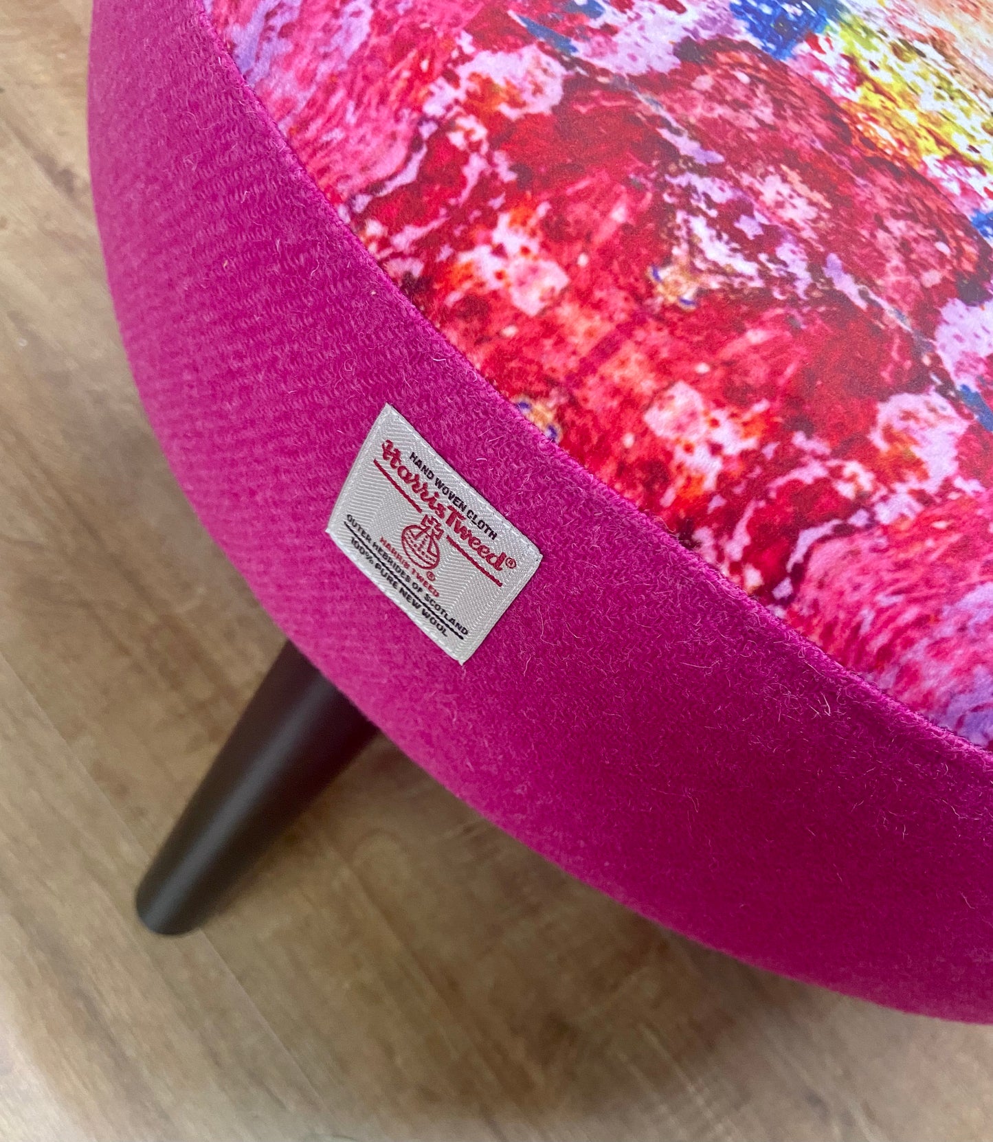 Paint Spray Velvet and Bright Pink Harris Tweed Large Footstool