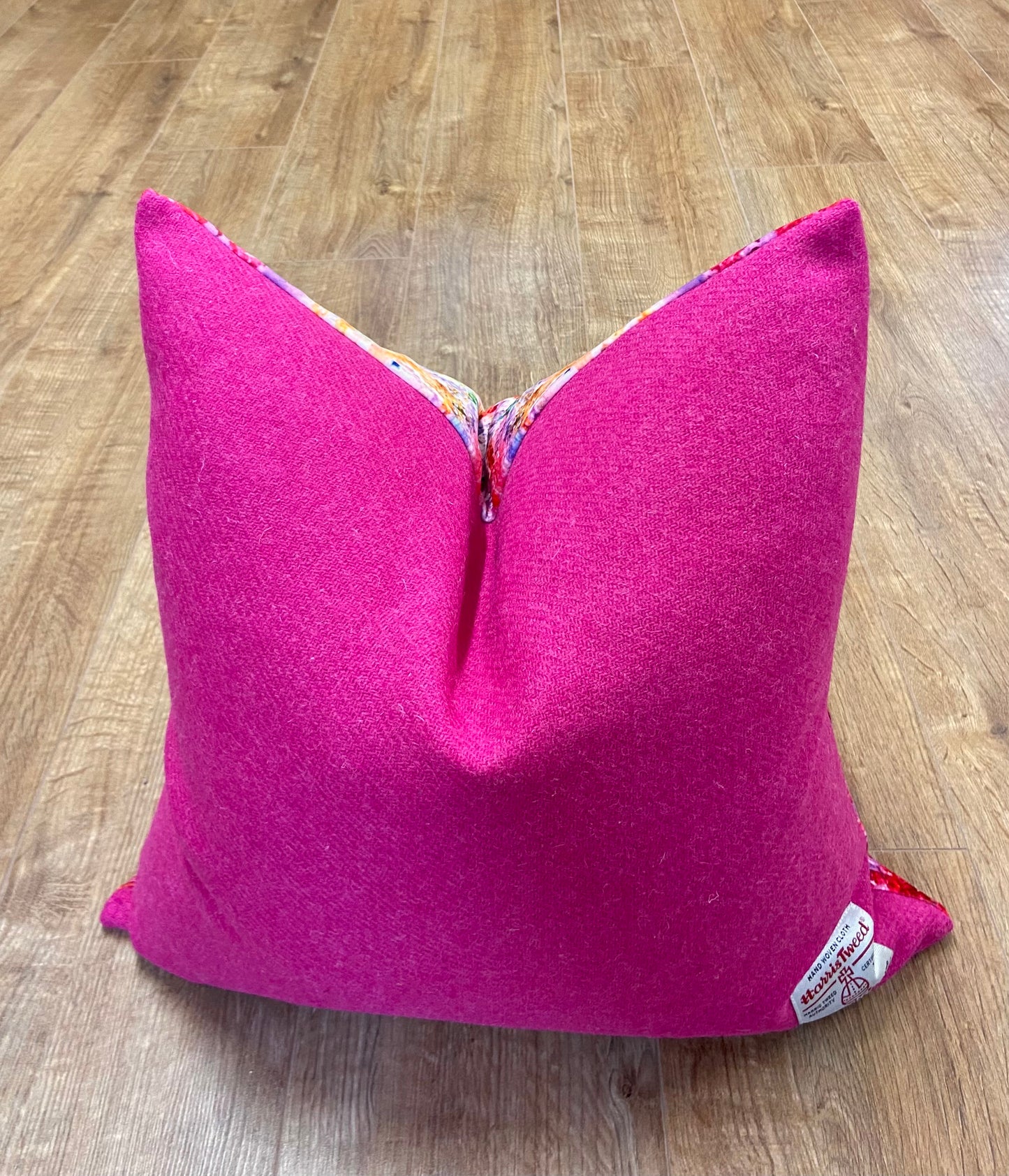 Paint Spray Velvet and Pink Harris Tweed Large Cushion 20”