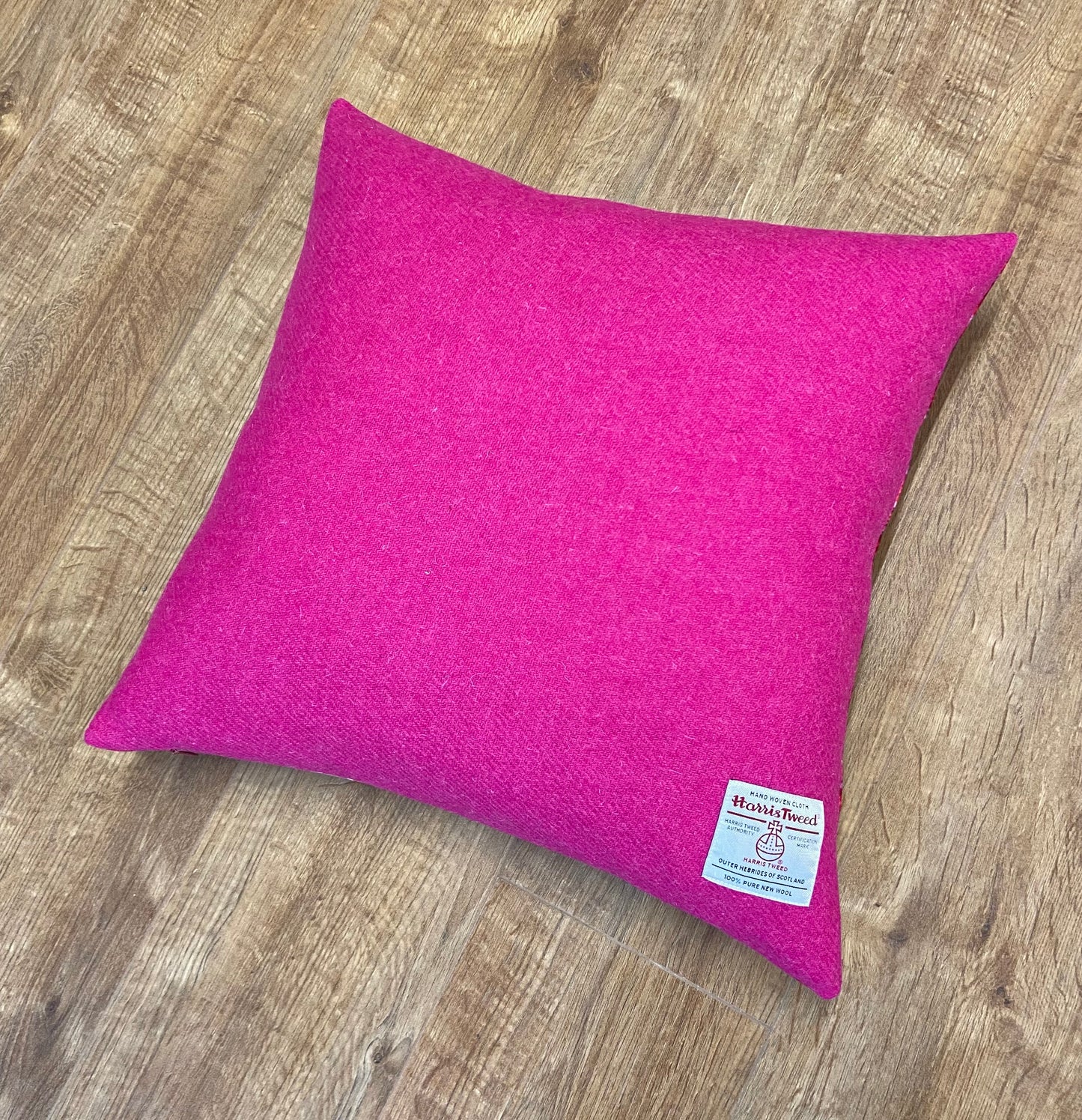 Paint Spray Velvet and Pink Harris Tweed Large Cushion 20”