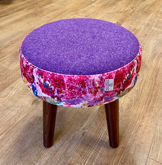 Paint Spray Velvet and Purple Harris Tweed Footstool