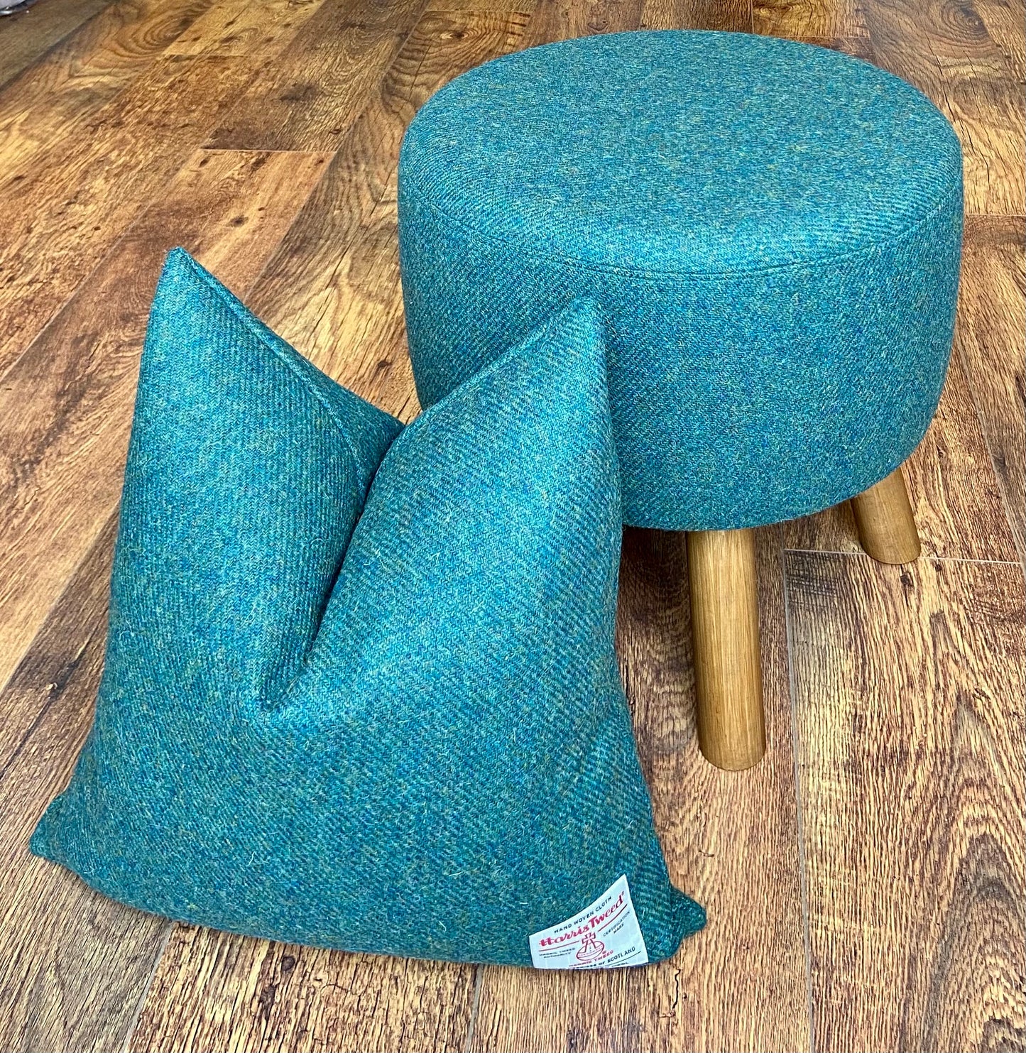 Green Harris Tweed Cushion 18”: Handmade