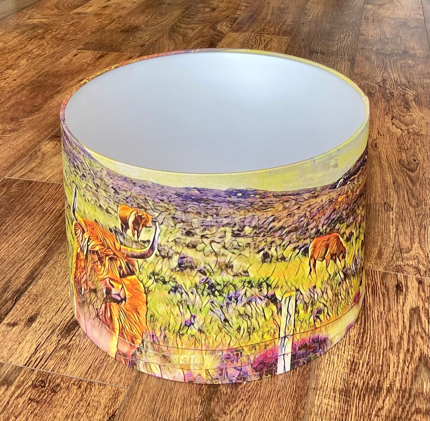 Highland Cow Scene Lampshade (40cm), Original Art by Mini Cottage Creations