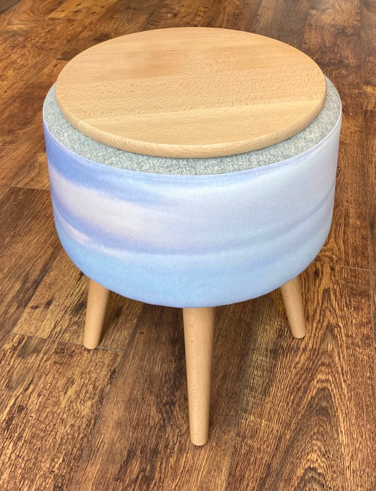 End Table: Skyscape and Grey Harris Tweed with Light Wooden Legs and Top