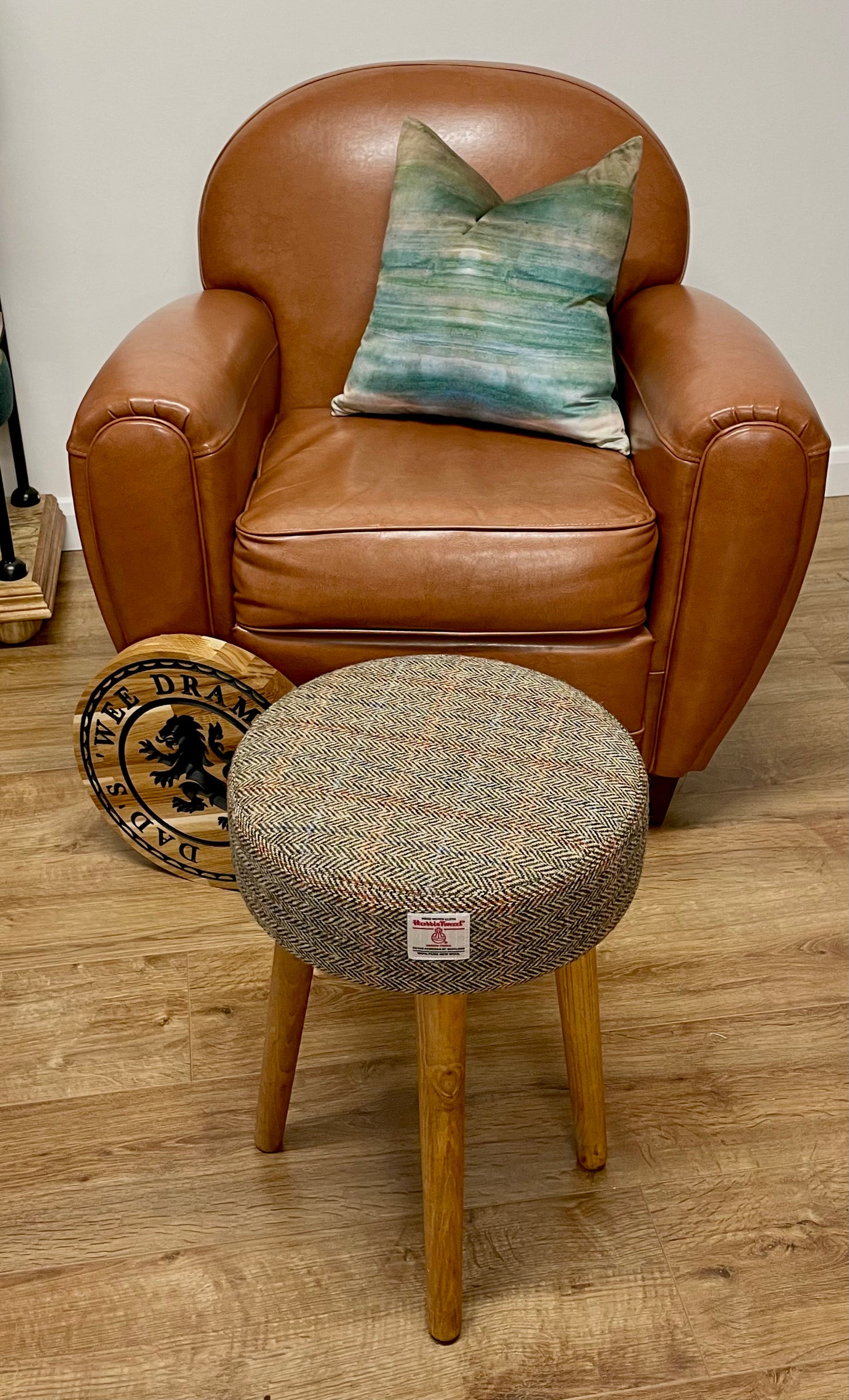 Dad’s ‘Wee Dram’ Table Footstool with Harris Tweed - Small