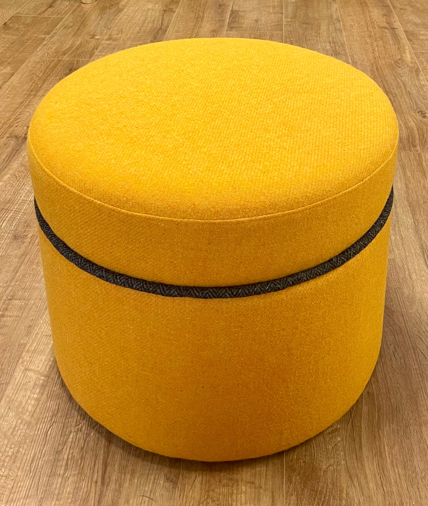 Yellow Harris Tweed Floating Footstool with Charcoal Piping Detail