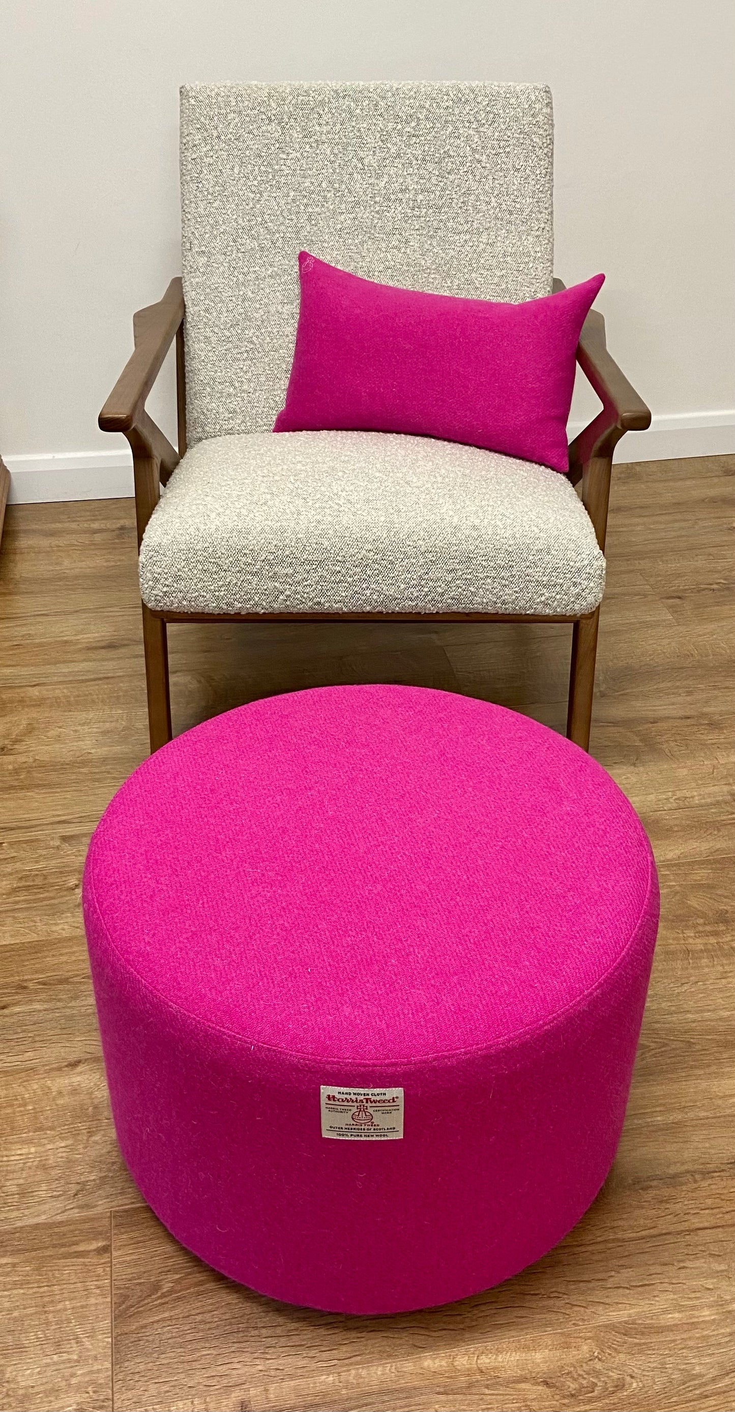 Large Floating Bright Pink Harris Tweed Footstool