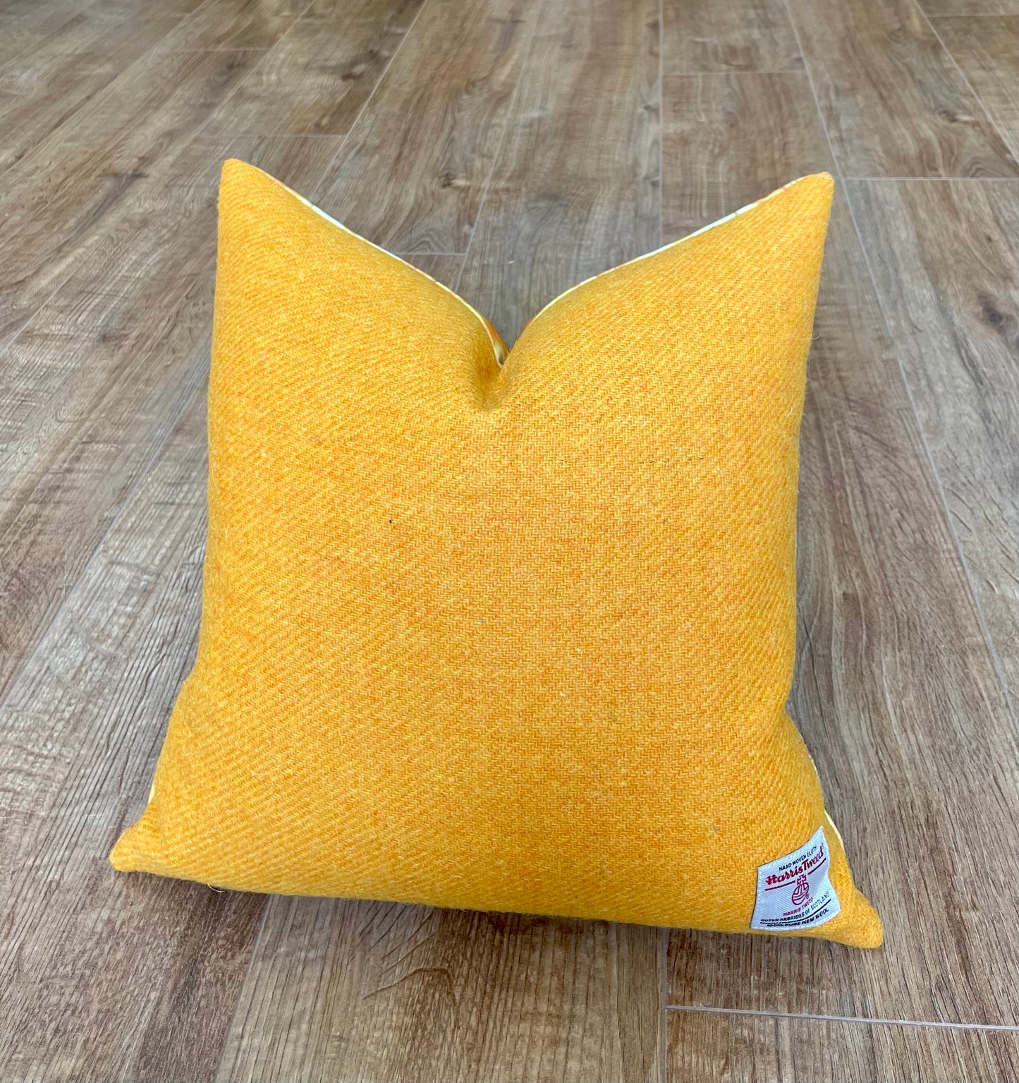 Vibrant Yellow Floral Velvet and Harris Tweed Small Cushion 16”