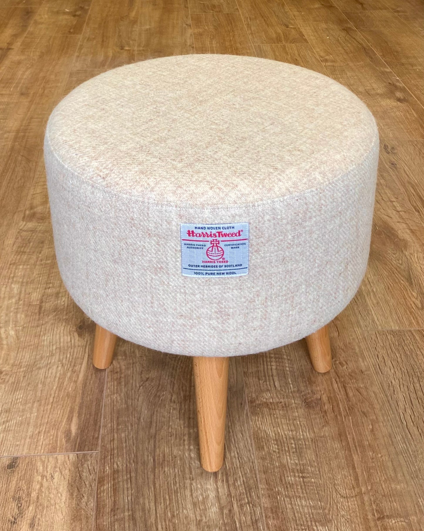 Oatmeal Cream Harris Tweed Footstool with Light Wooden Legs