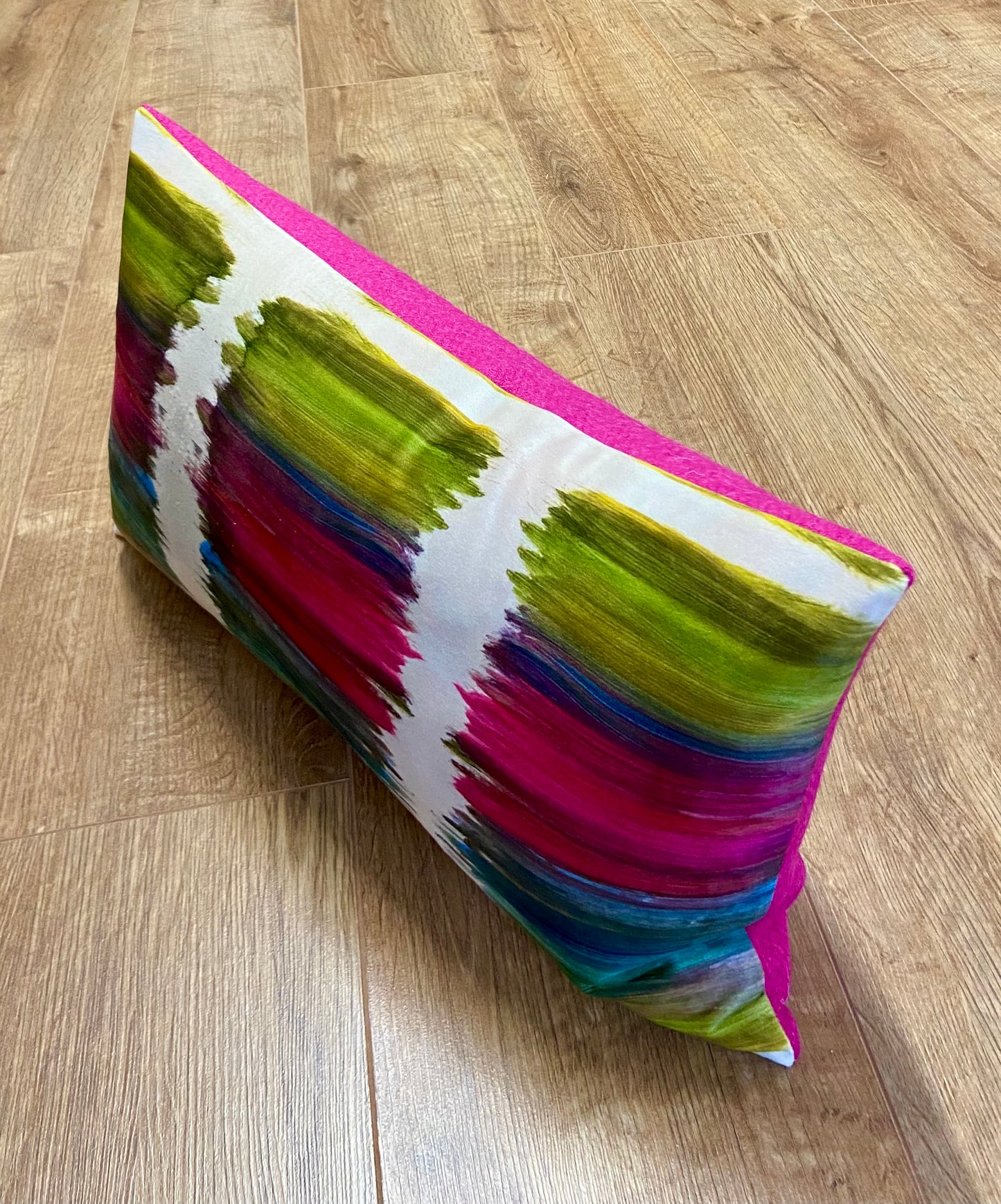 Paint Strokes Velvet and Pink Harris Tweed Oblong Cushion