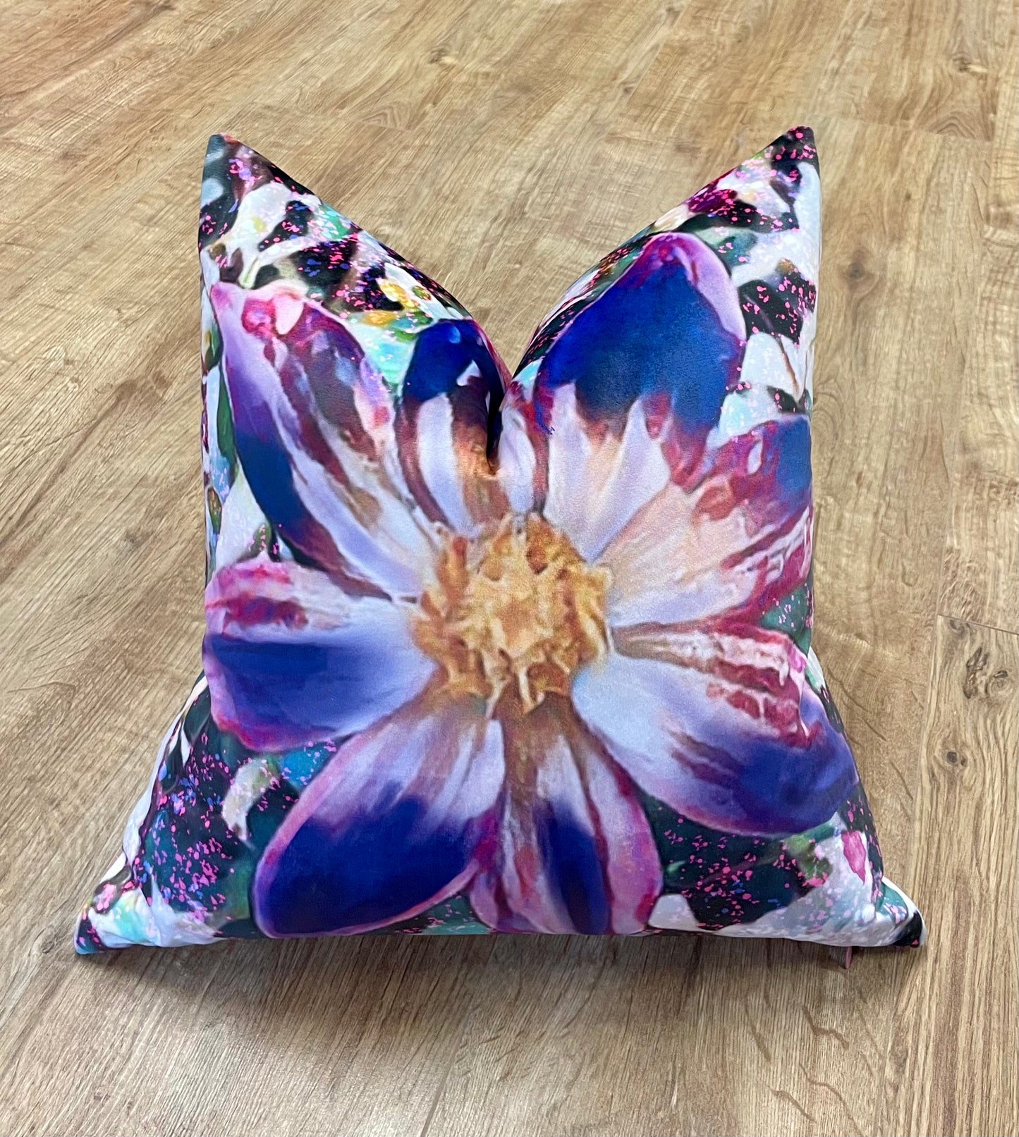 Arran Flower Velvet and Harris Tweed Cushion 18”