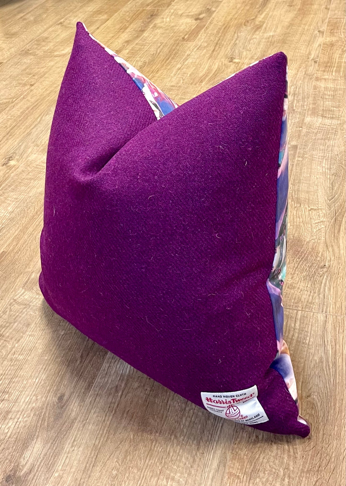 Arran Flower Velvet and Purple Harris Tweed Cushion 20”