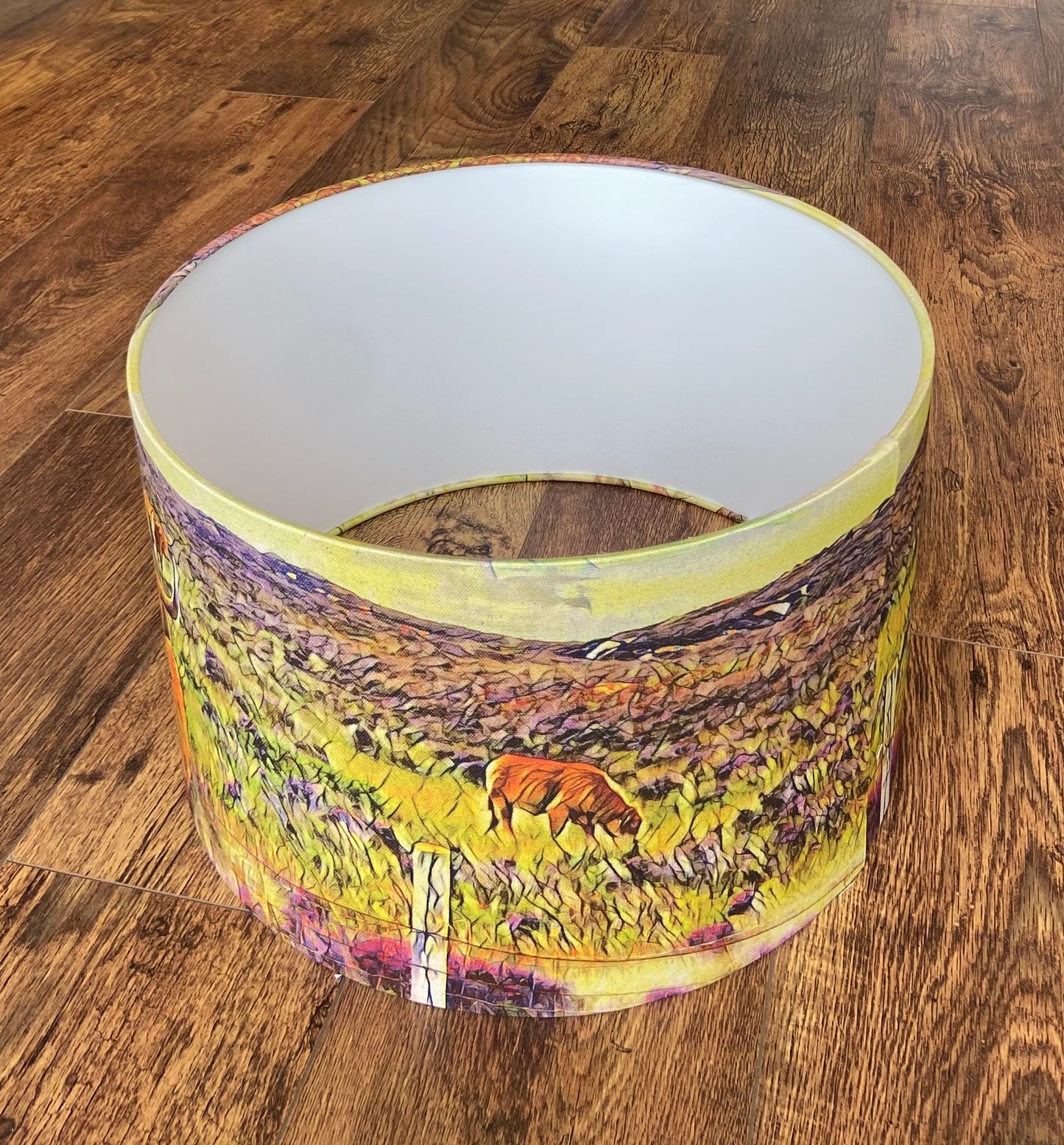 Highland Cow Scene Lampshade (40cm), Original Art by Mini Cottage Creations