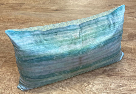 Emerald Sea Velvet and Harris Tweed Oblong Cushion