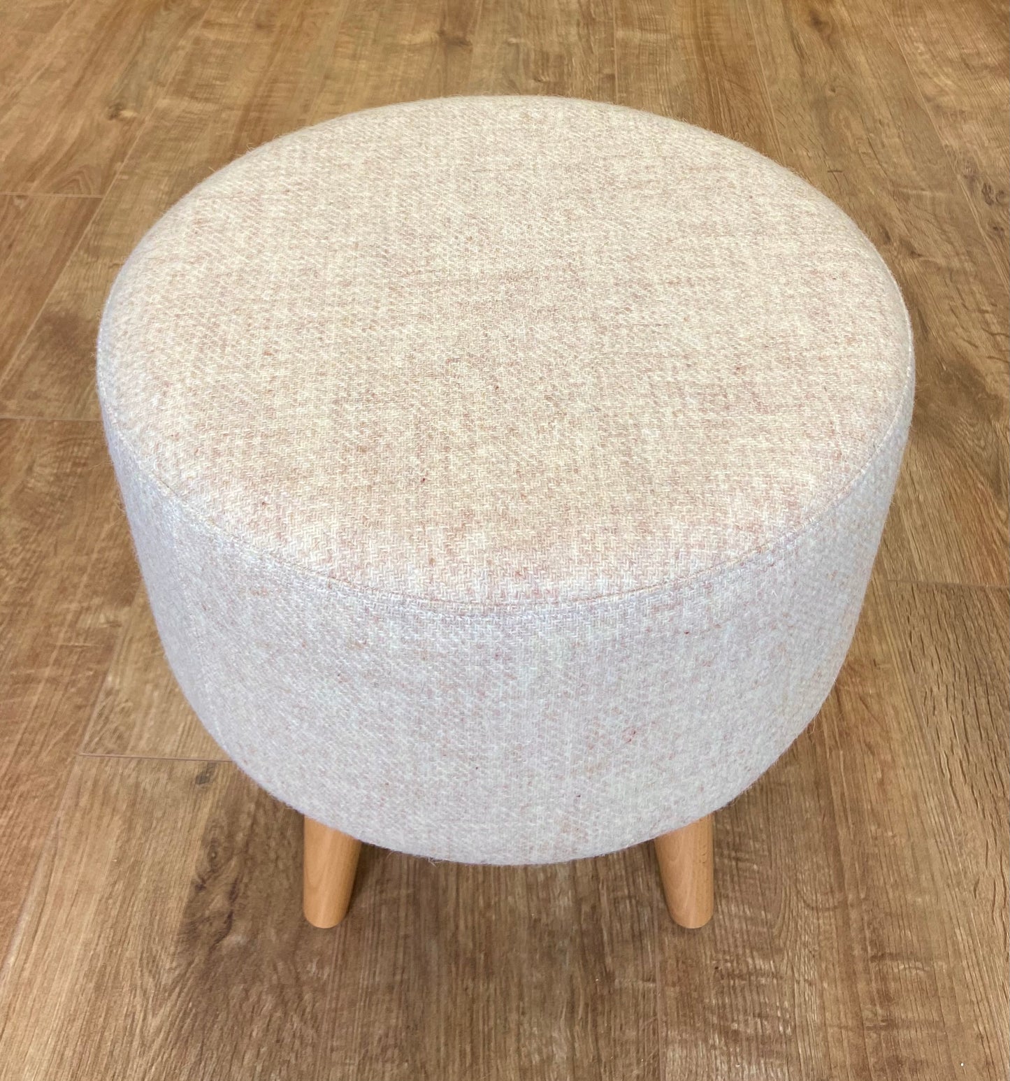 Oatmeal Cream Harris Tweed Footstool with Light Wooden Legs