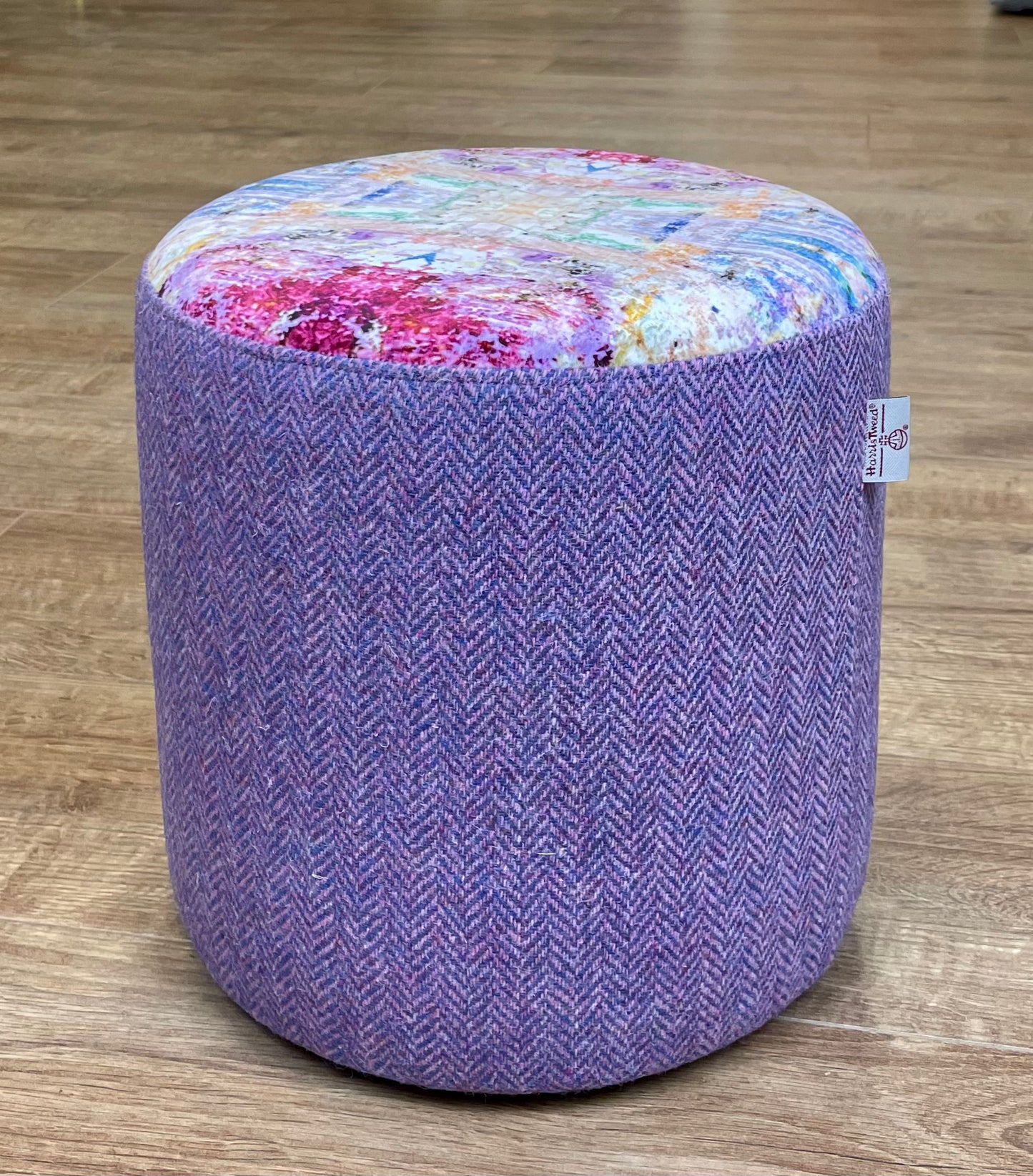 Paint Spray Velvet and Lilac Harris Tweed Small Floating Footstool