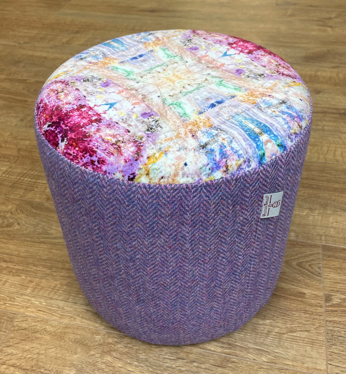 Paint Spray Velvet and Lilac Harris Tweed Small Floating Footstool