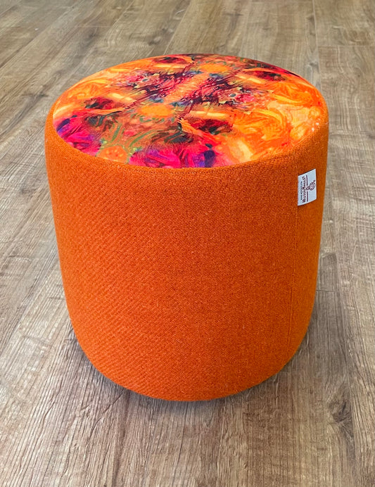 Fire Velvet and Orange Harris Tweed Mini Floating Footstool