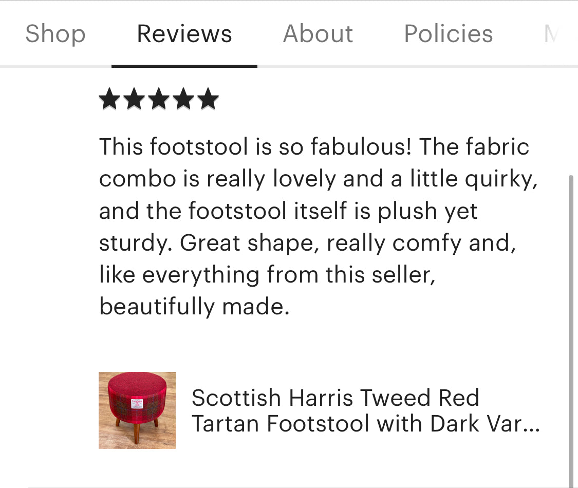 Red Tartan Harris Tweed Footstool with Dark Varnished Wooden Legs