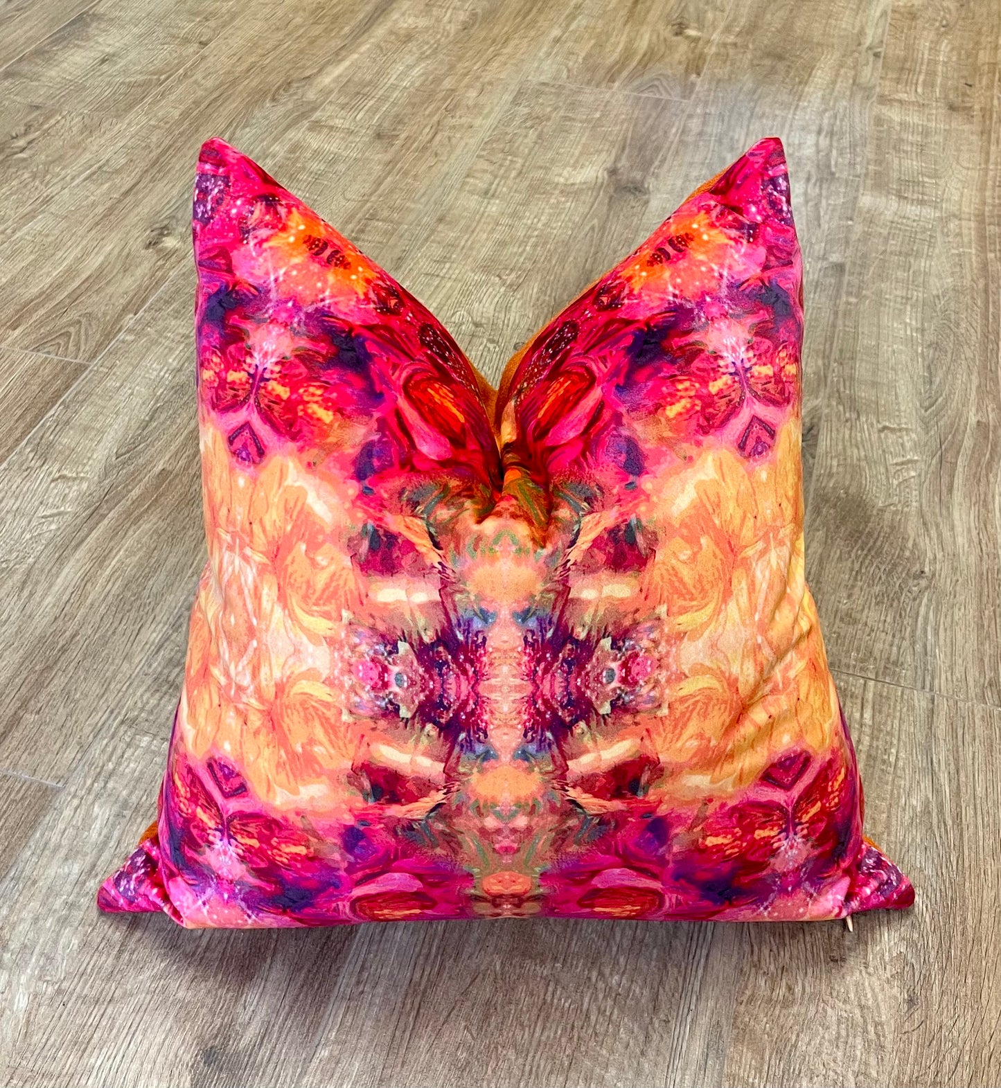 Fire Velvet and Orange Harris Tweed Cushion, Handmade, 18”