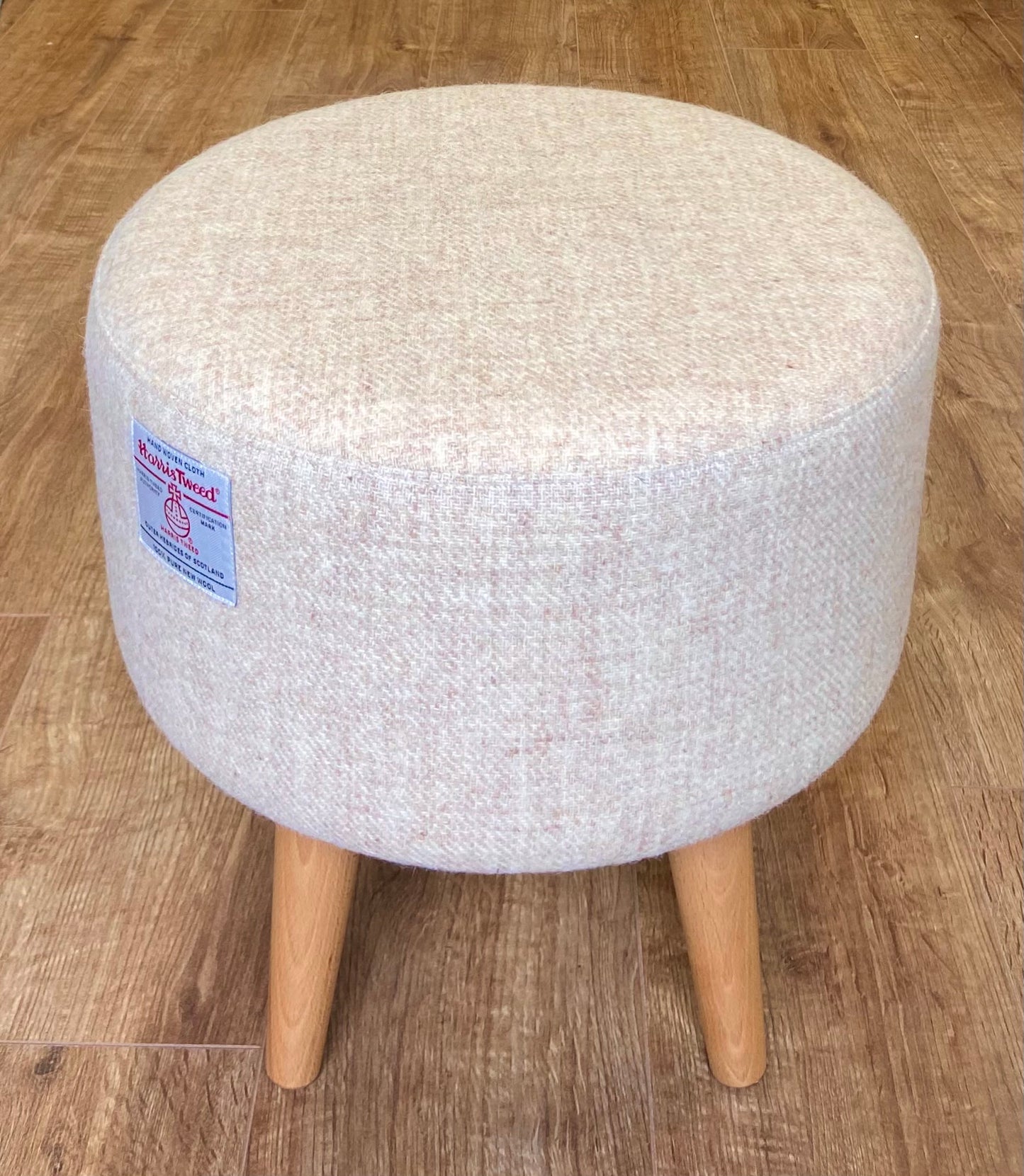 Oatmeal Cream Harris Tweed Footstool with Light Wooden Legs