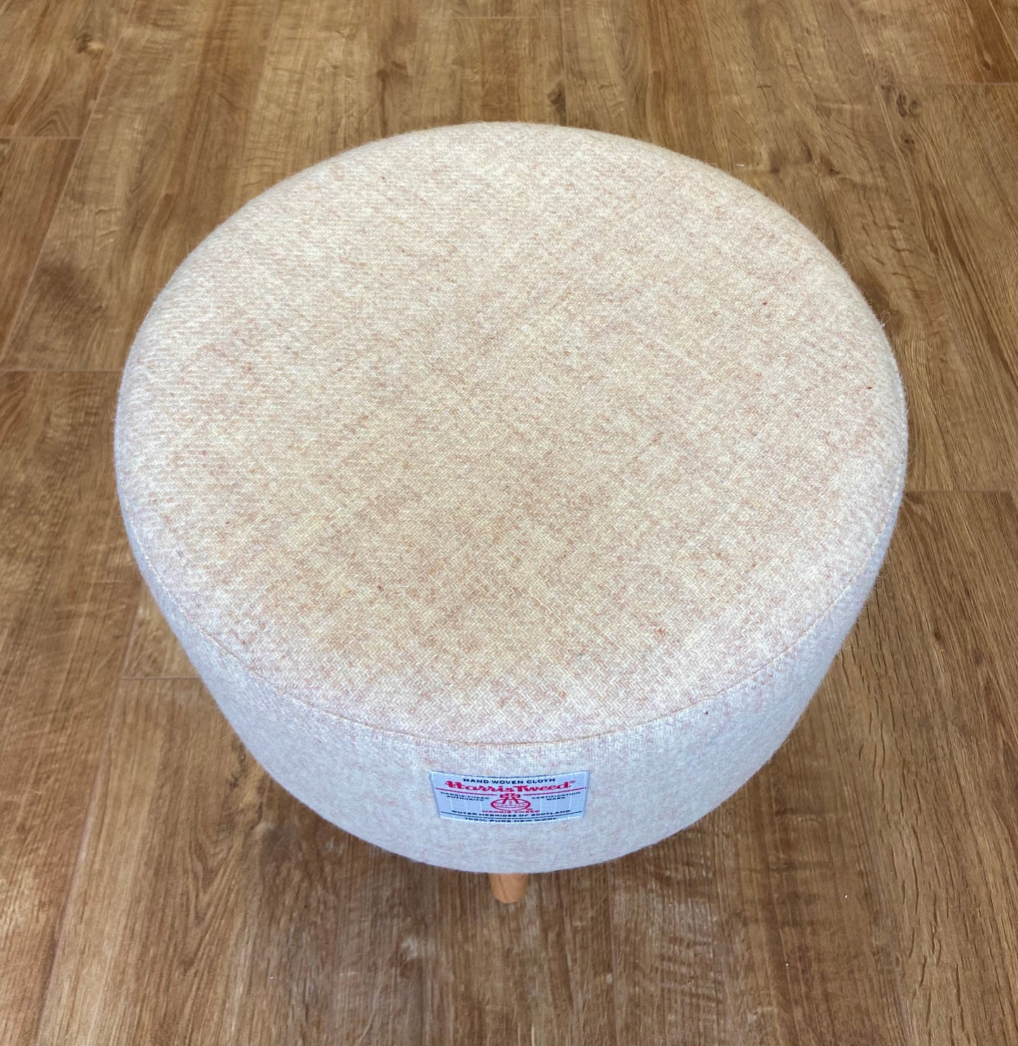 Oatmeal Cream Harris Tweed Footstool with Light Wooden Legs