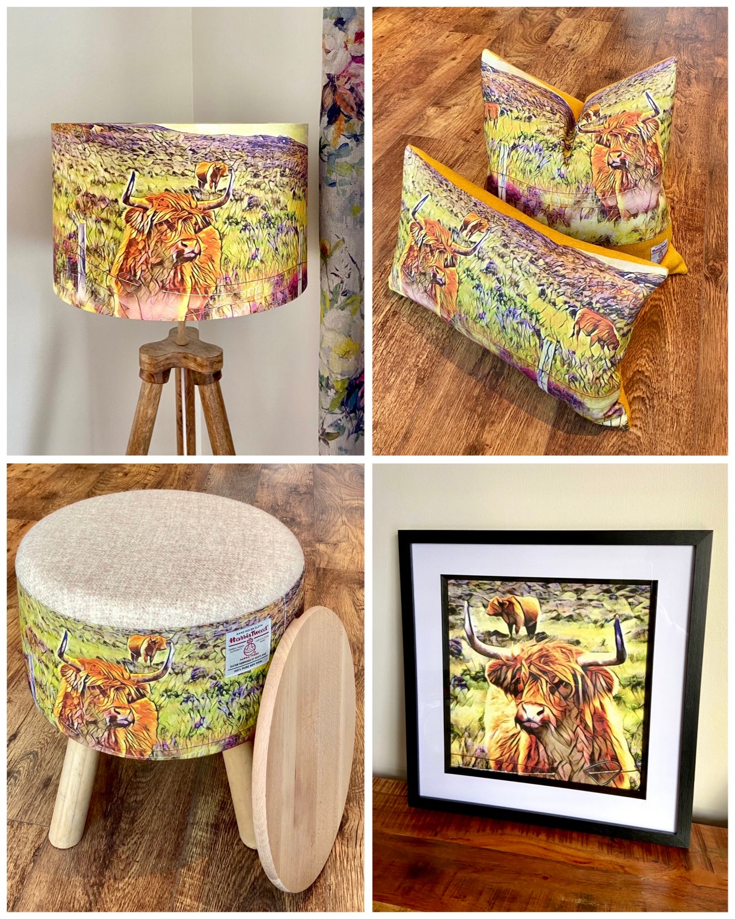 Highland Cow Scene Lampshade (40cm), Original Art by Mini Cottage Creations