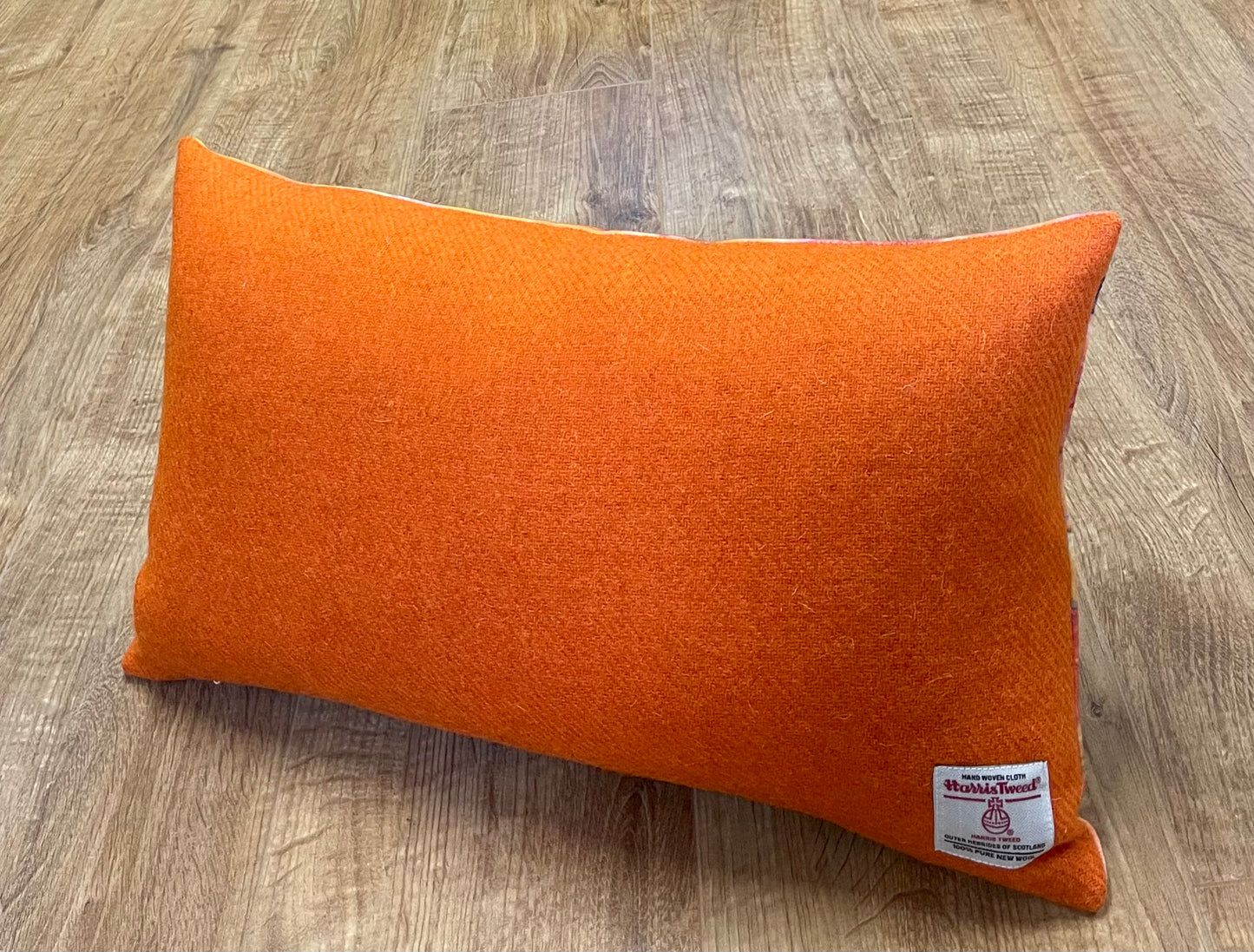 Blue River Velvet and Orange Harris Tweed Oblong Cushion