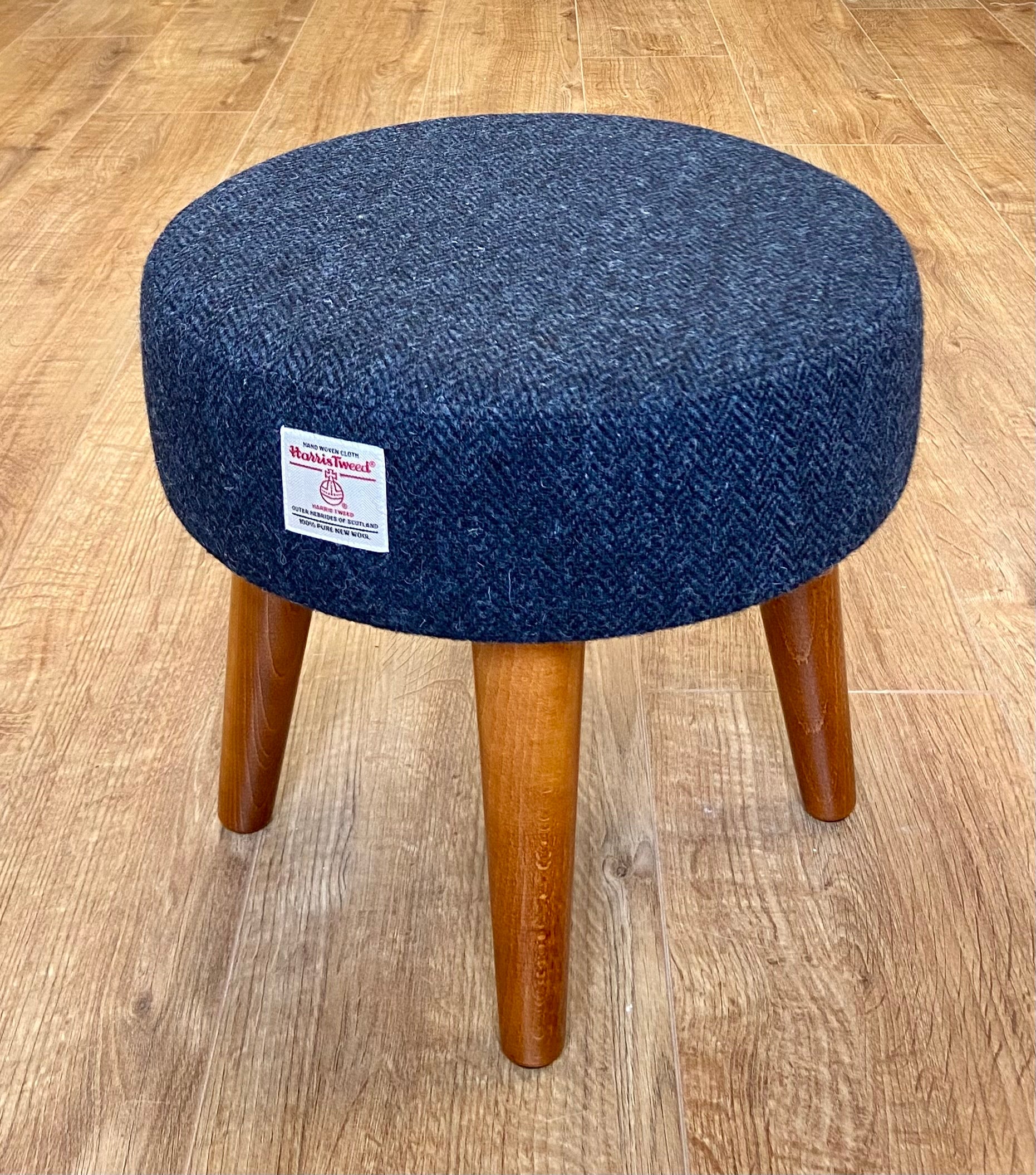 Navy Blue Herringbone Footstool Dark Blue Harris Tweed Small Buttoned  Footstool Pouffe Under Desk Foot Rest Small Ottoman 