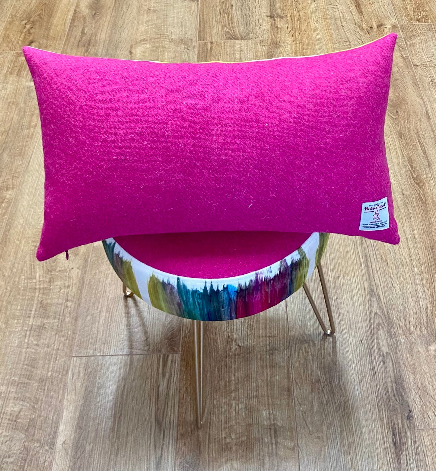 Paint Strokes Velvet and Pink Harris Tweed Oblong Cushion
