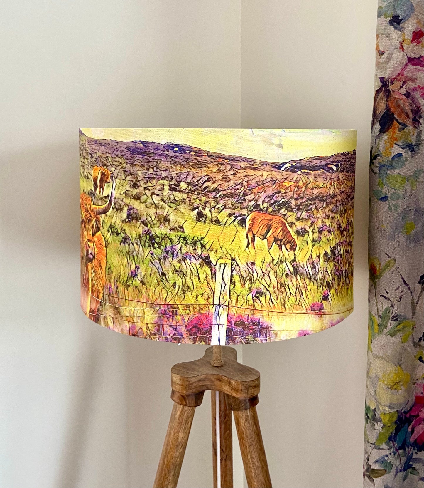 Highland Cow Scene Lampshade (40cm), Original Art by Mini Cottage Creations