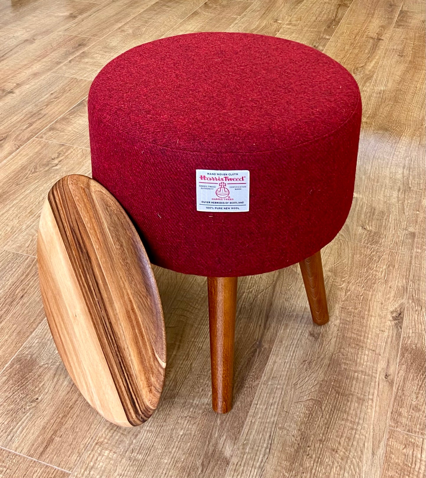 Deep Red Harris Tweed Footstool Table