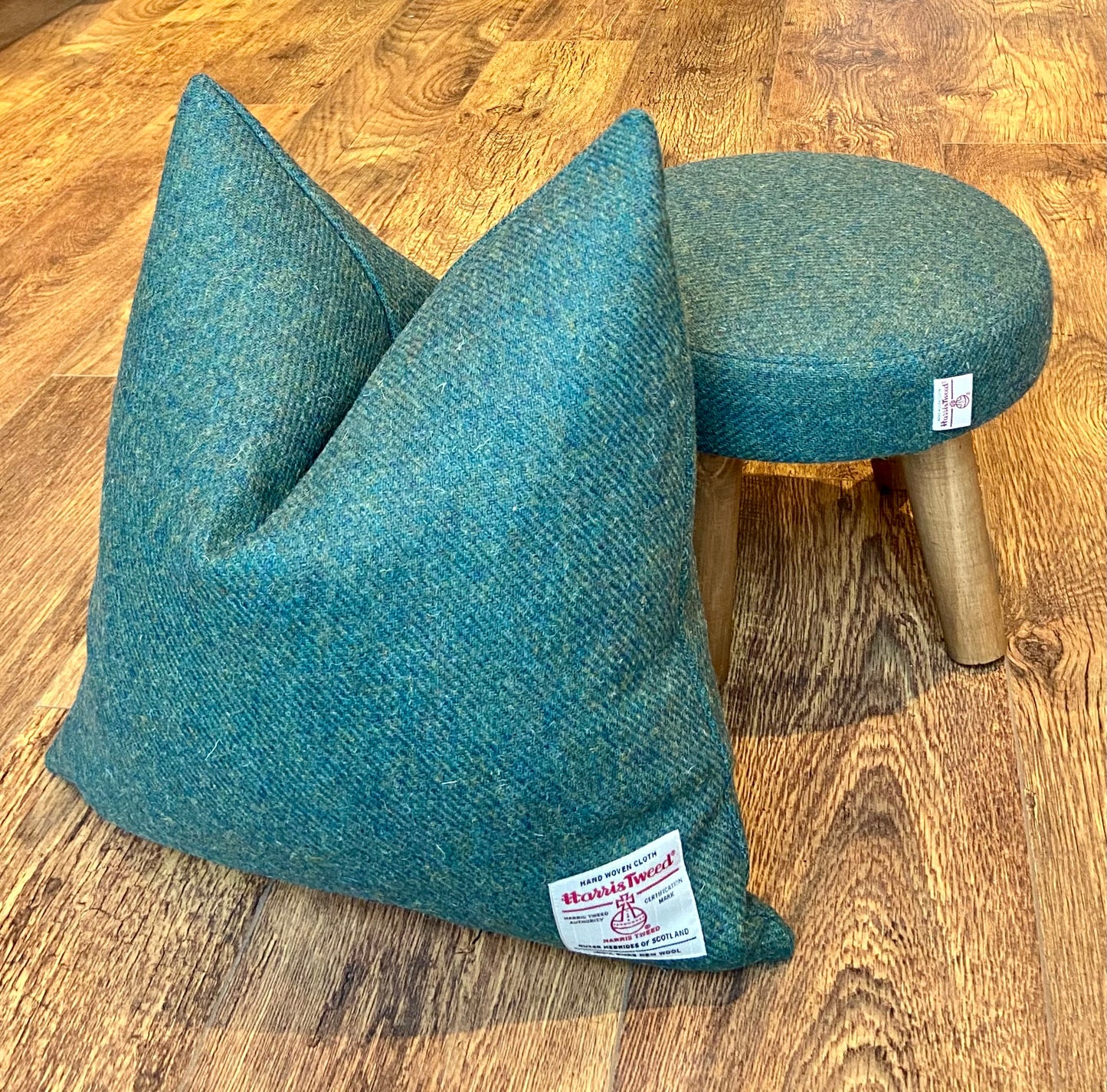 Green Harris Tweed Cushion 18”: Handmade