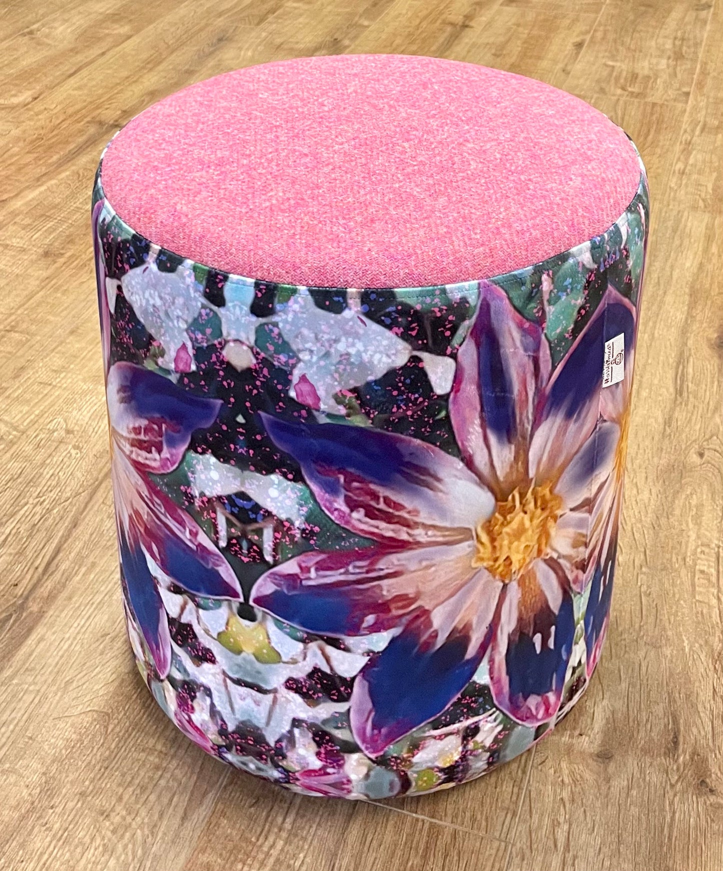 Arran Flower Velvet and Pink Harris Tweed Medium Floating Footstool