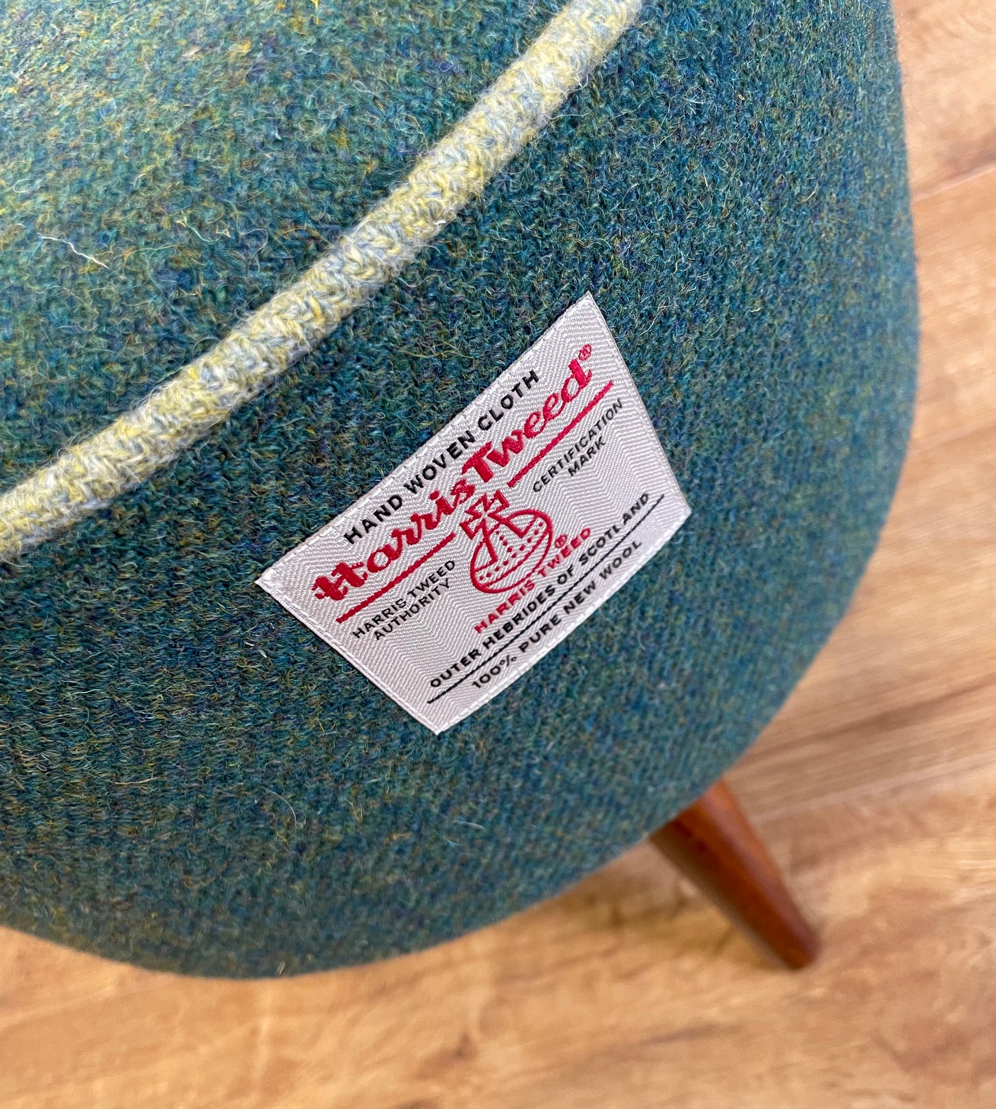 Deep Green Harris Tweed Footstool with Light Green Piping