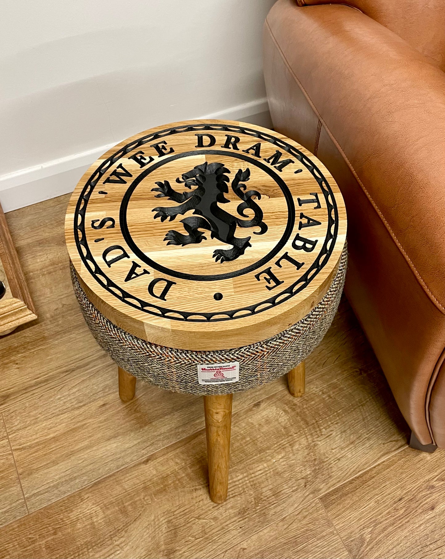 Dad’s ‘Wee Dram’ Table Footstool with Harris Tweed - Small