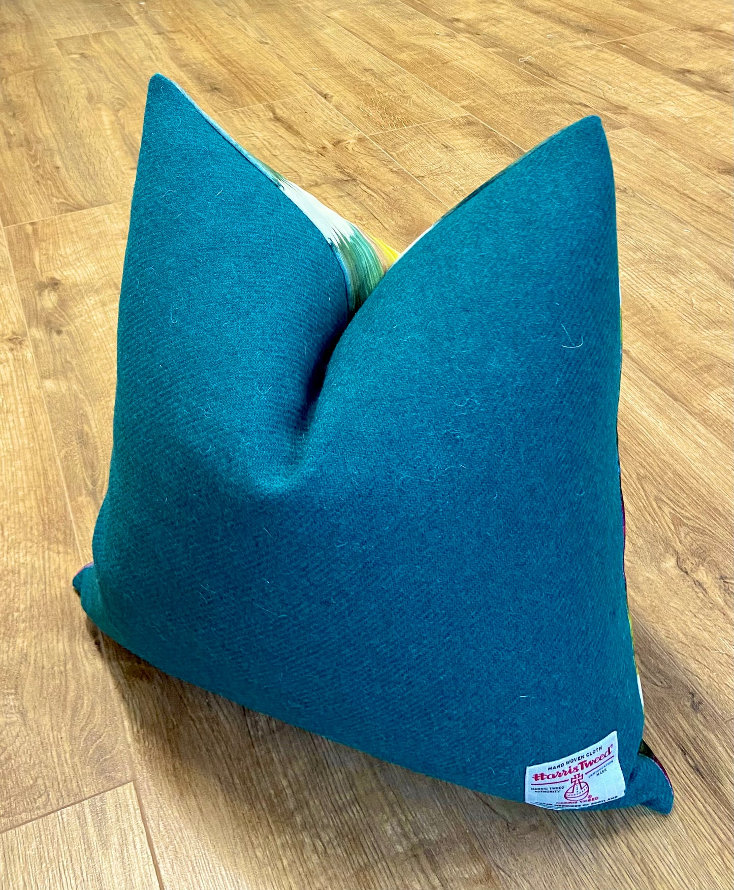 Paint Strokes Velvet and Teal Harris Tweed Large Cushion 20”