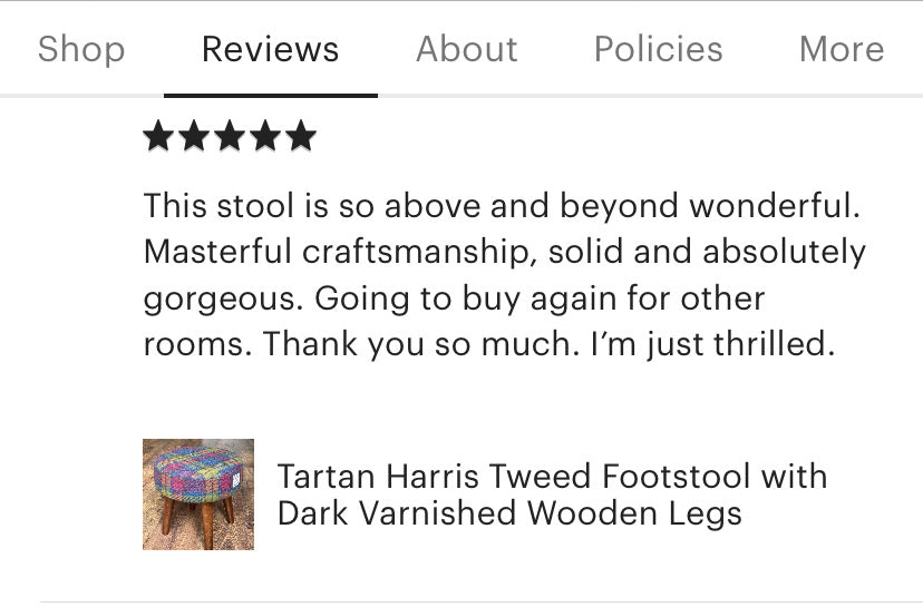 Pink Tartan Harris Tweed Footstool with Dark Varnished Wooden Legs