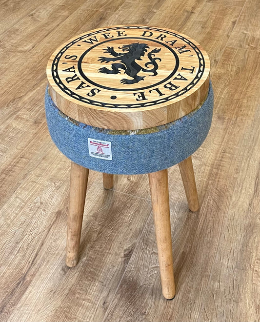 Personalised ‘Wee Dram’ Table Footstool with Harris Tweed - Small